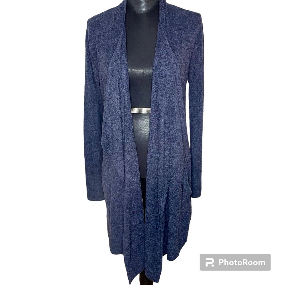 Barefoot Dreams Cardigan Sweater CozyChic Lite Waterfall Navy Blue Small Medium